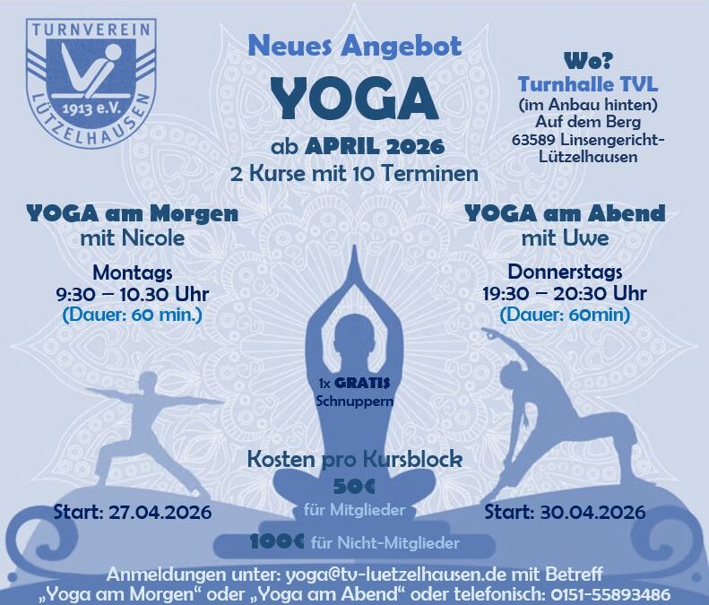 Neues YOGA Angebot ab APRIL 2026