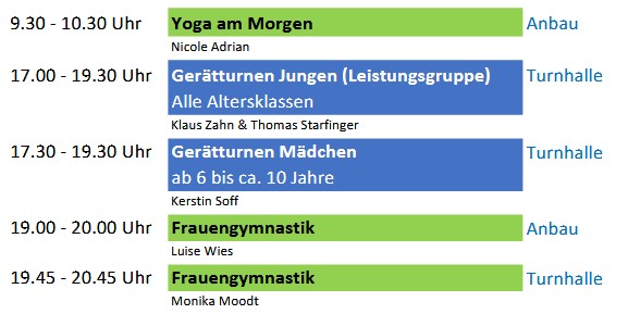 Hallenplan Montag