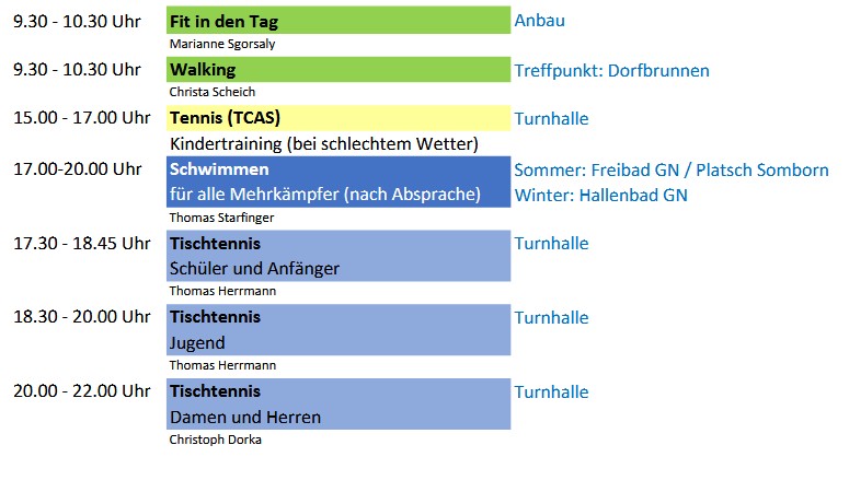 Hallenplan Mittwoch